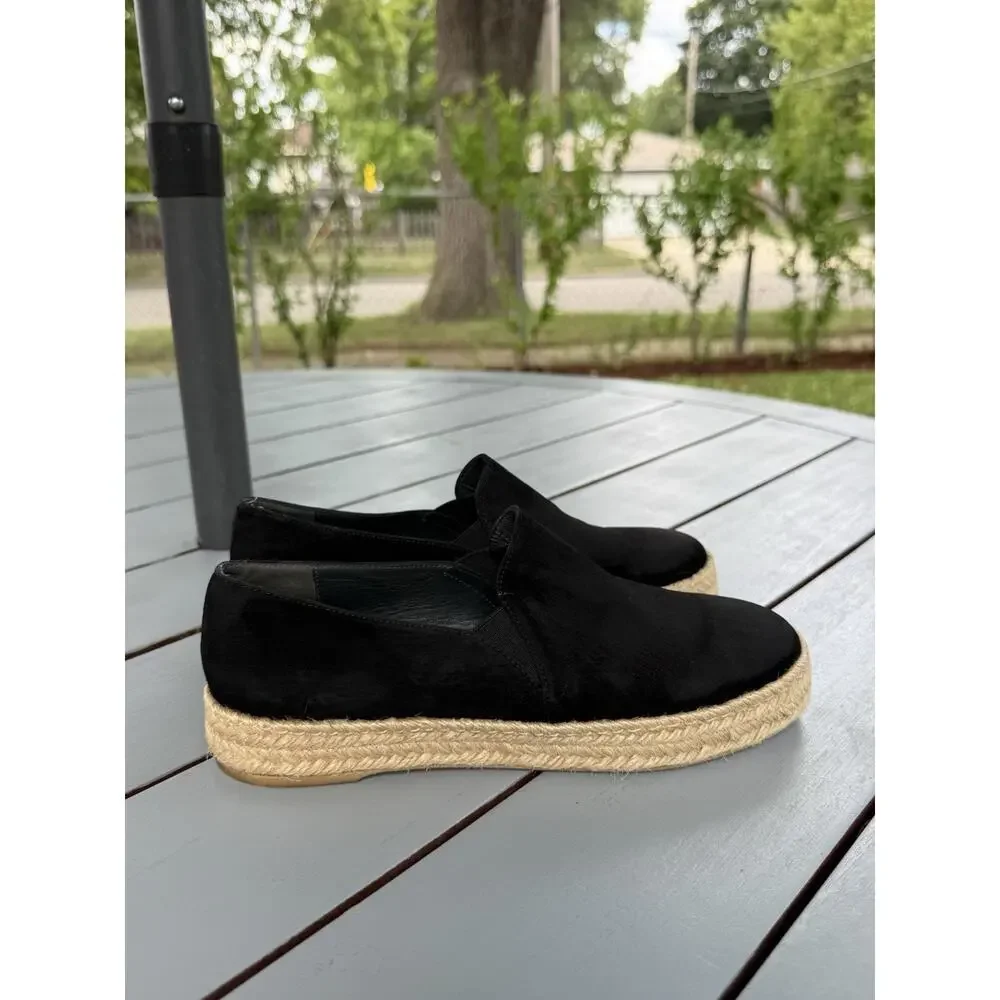 Stuart Weitzman Women's Size 6M Black Beige Suede Espadrille Flats Slip On Shoes